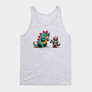 Funny Catzilla vs. Robot Cat Humor T-Shirt and Sweatshirt Tank Top